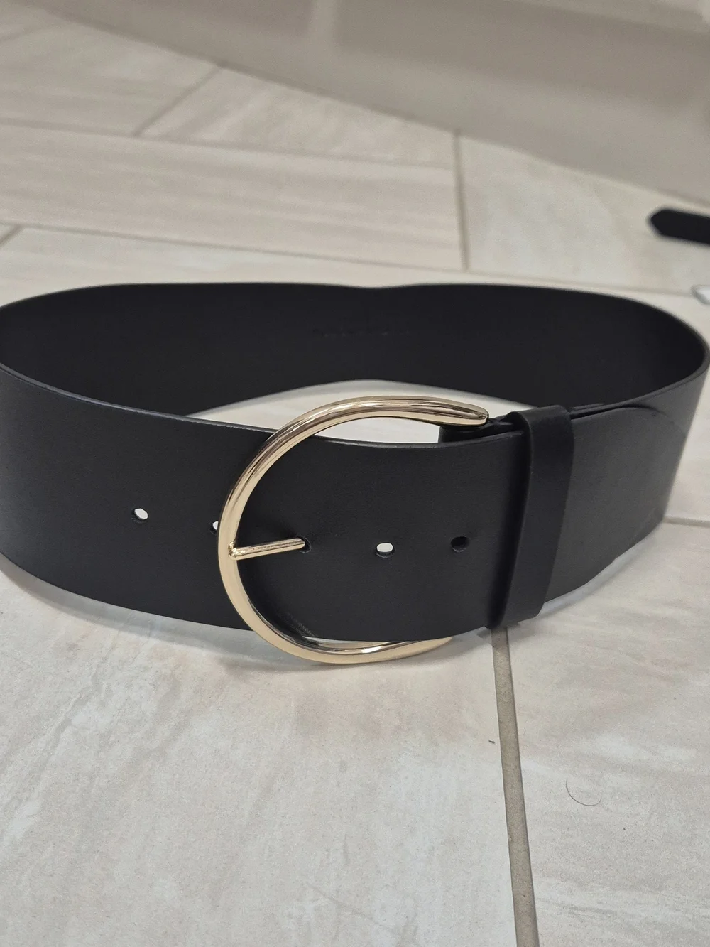 BCBGMaxAzria Black Leather Belt with Gold Buckle